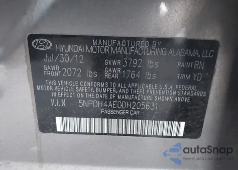 2013 Hyundai Elantra Gls/Limited из США, поврежденный, VIN 5NPDH4AE0DH205631